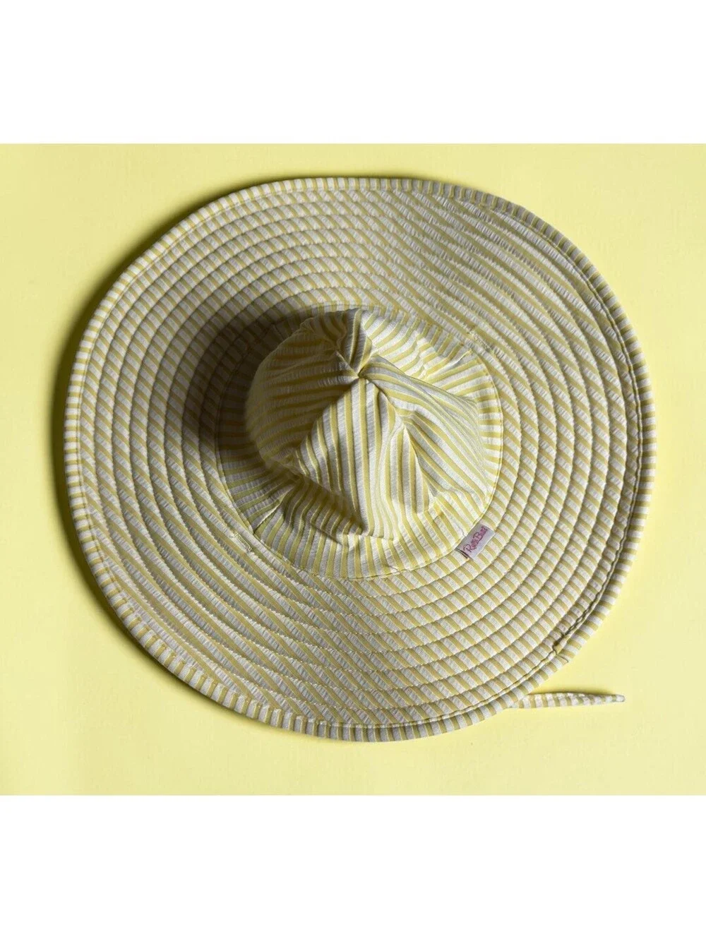 RuffleButts yellow Striped UPF 50+ sun protective swim hat Size 3T-5 Tie